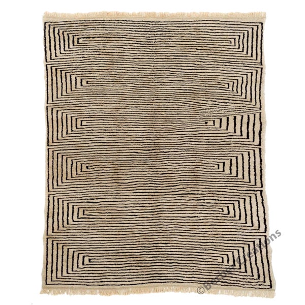 Nautral Modern Moroccan Rug, Authentic Beni Rug, Striped Berber rug, Black and Taupe Wool Rug