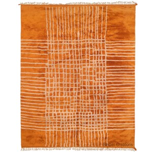 Moroccan Rug Orange, Modern Berber Wool Rug, Moroccan shag rug, Orange Beni rug,  Beni Mrirt Rug, Authentic Berber Wool Rug