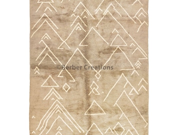 Handmade Beni Mrirt Rug, Beige Wool, Boho Style