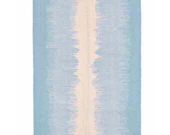 Handwoven Light Blue Moroccan Kilim Rug: Organic Wool Flatweave
