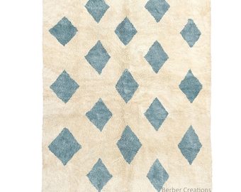 Light Blue Beni Mrirt Moroccan Rug: Handwoven Wool Diamond Pattern