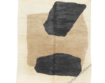 Moroccan wool rug Beige and Black, Beni Ourain rug, Genuine Wool rug , Moroccan rug 8x10, Handmade rug, boho style, Area rug
