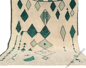 Handmade Green Moroccan Rug, Berber Wool Mrirt Rug, Tribal Design