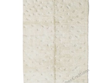 Cream Moroccan Wool Rug - Textured Beni Ourain Hand-Knotted Minimalist Plush Area Carpet