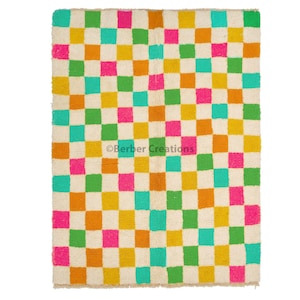 Colorful Checkered Wool Rug, Beni Ourain Area rug, Handmade wool rug, colorful Berber Rug