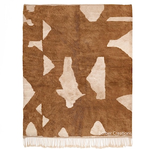Abstract Moroccan rug, Plush area rug, Handmade Berber Wool  Rug, Brown Beni Mrirt Rug