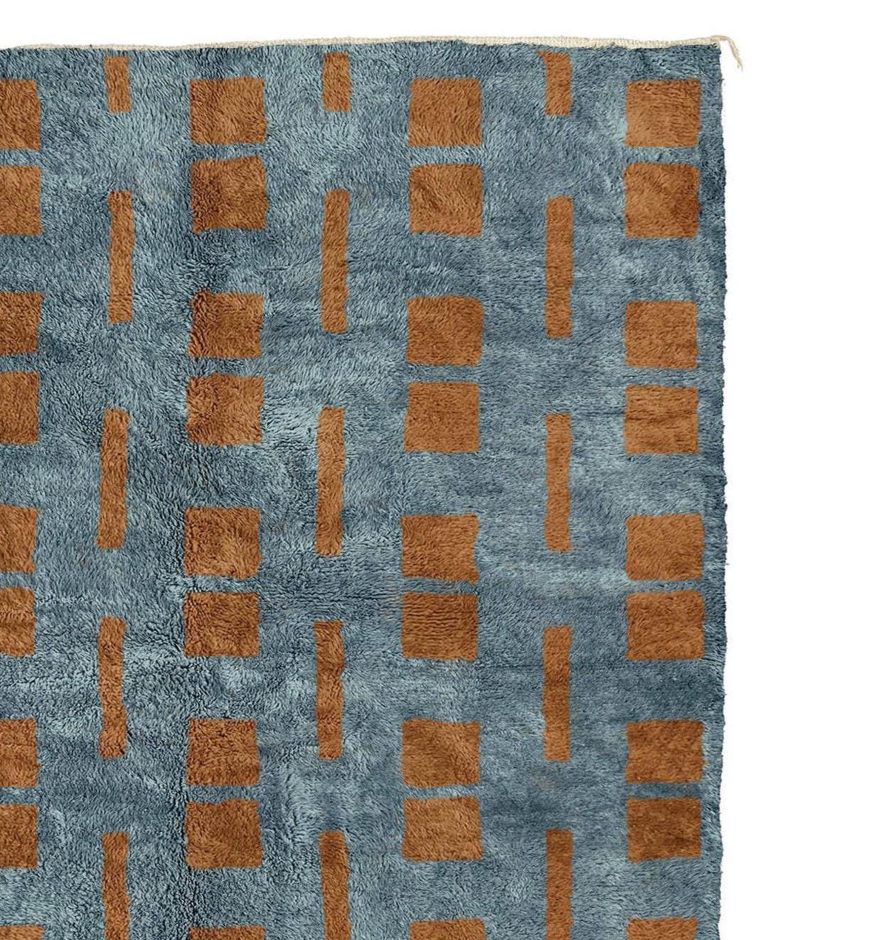 手織りのベニ・ムリルト・ベルベルラグ：ブルー＆ブラウン、天然ウール