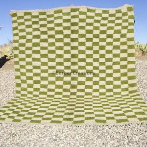 Moroccan Berber Checkered rug, Olive green and white checkered  rug, Morrocan area rugs , checkerboard rug