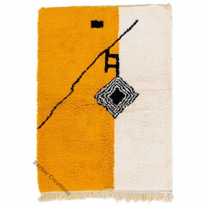 Moroccan rug Yellow , Beni Ourain rug , Authentic Handmade Moroccan Rug Soft Wool Rug
