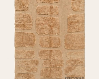 Handwoven Moroccan Wool Rug, Modern Sculptural Area Carpet, Organic Stone-Patterned Decor