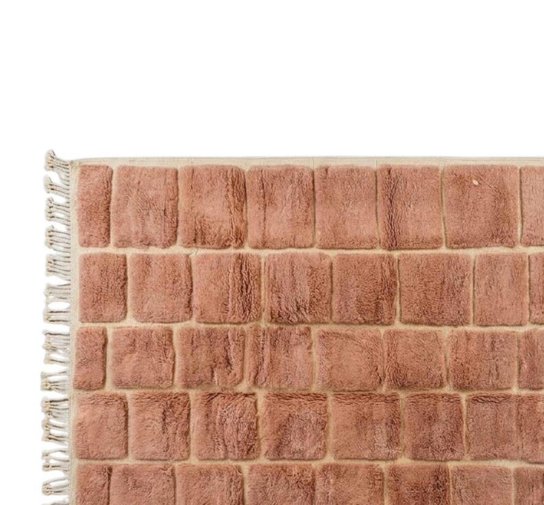 Alfombra marroquí hecha a mano: alfombra geométrica de lana rosa rubor, moderna alfombra bereber personalizada, alfombra abstracta con textura 3D. imagen 3