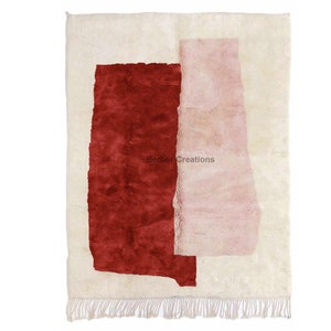 Moroccan Beni Red and Pink, Mrirt Rug - Handwoven Wool Area Rug, Soft Beni Ourain rug, Abstract Area Rug