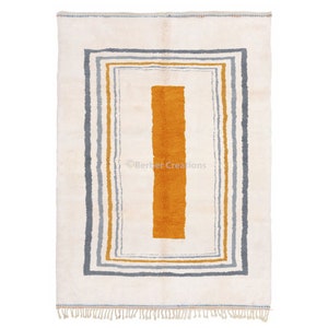 Moroccan Wool Rug, Modern Beni Mrirt Rug, Orange Berber Wool Rug, Beni Ourain Area rug