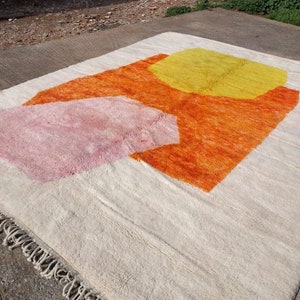 Large Authentic Moroccan Rug 9x10ft - Plush Beni Ourain Wool Rug  -  Contemporary Geometric Pattern - Orange Abstrat area rug