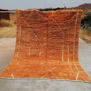 Moroccan Wool Rug Orange 8x10 feet, Luxury Beni Mrirt rug