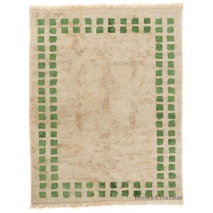 Handmade Beni Ourain Wool Rug: Beige & Green Authentic Berber Decor