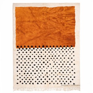 Orange Moroccan rug, Plush area rug, Abstract Handmade Berber Wool  Rug, Orange Beni Mrirt Rug