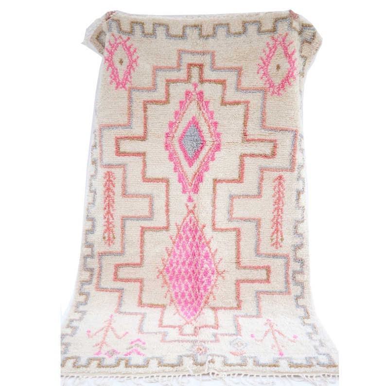 Pastel Moroccan Area Rug Pink Berber Carpet Genuine Wool - Etsy