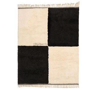 Checkered Moroccan Rug, Black and White Moroccan Wool Rug, Geometric Beni Ourain Rug