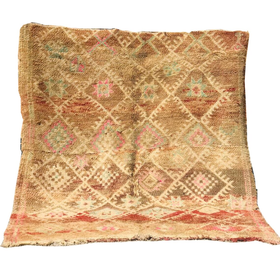 Large Antique Rug Diamond Pattern Faded Moroccan Handwoven Wool Rug Diamond Pattern 5’10″x 6’10”, Berber ...