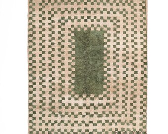 Green Moroccan Wool Rug: Handwoven Berber Beni Ourain Rug