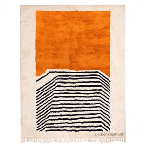 Moroccan Rug Orange, Handwoven Area Rug, Beni Ourain Rug, Abstract Beni Mrirt Rug, Plush Rug, Berber Beni Rug