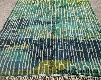 Green Berber Rug, Beni Mrirt Moroccan Wool Rug (6.5x9.8 ft)