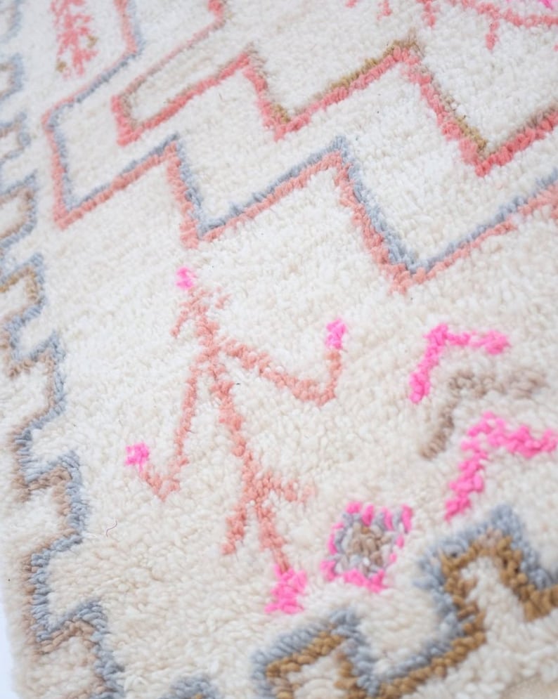 Pastel Moroccan Area Rug Pink Berber Carpet Genuine Wool - Etsy