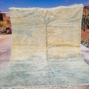 Moroccan Wool Rug Aqua Blue 8x10 feet, Luxury Beni Mrirt rug, Ready to ship
