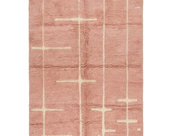 Moroccan Blush Pink Rug – Handmade Beni Ourain Wool Rug, Minimalist Pink Berber Rug, Boho Nursery Rug, Custom Moroccan Area Rug