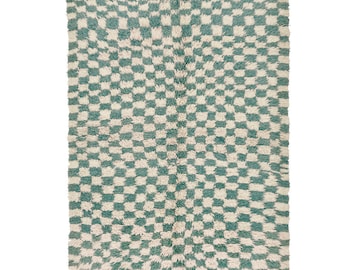 Green checkered Moroccan rug, Berber Checker rug, checkerboard rug, shag moroccan rug