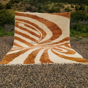 Moroccan rug orange and white 10x12.7 ft , Beni Ourain rug, Berber carpet, Genuine Wool rug, Beni ourain style, large Area rug