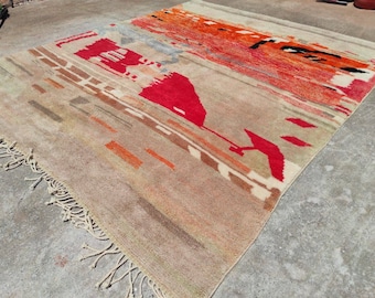 Abstract Marokkaans tapijt 8x10ft, berber tapijt, Beni Mrirt tapijt, Atlas tapijt, handgemaakt wollen tapijt, klaar om te verzenden