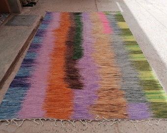 Tapis marocain Kilim - Tapis à tissage plat - Tapis tissé Kilim - Tapis coloré - Tapis noir personnalisé - Décor de salon - Tapis marocain