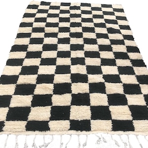 Moroccan Berber Checkered rug,black and white checkered rug, Morrocan area rugs , checkerboard rug