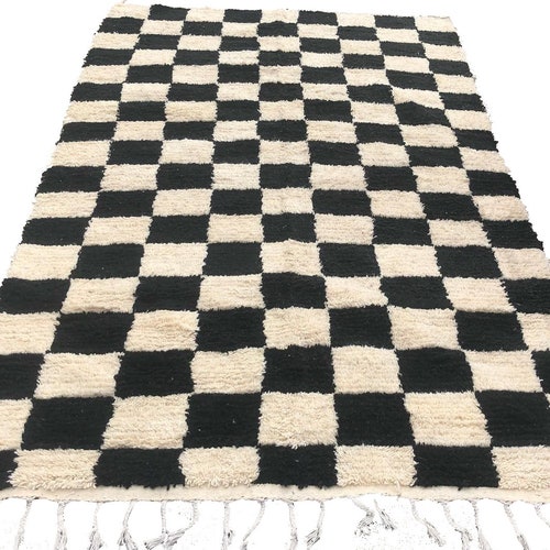 Moroccan Berber Checkered Rugblack and White Checkered Rug Etsy
