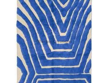 Alfombra bereber marroquí azul – Beni Ourain, tejida a mano, pelo largo