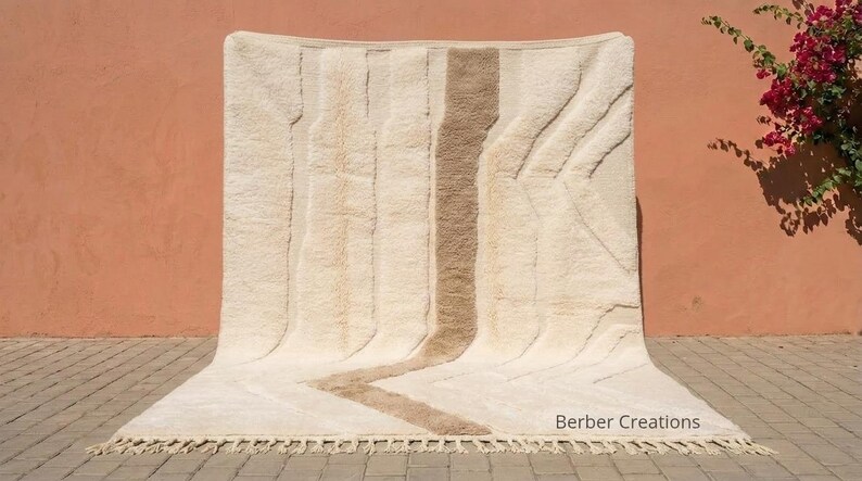 Handmade 3D Textured Moroccan Rug - Custom Cream & Sandstone Wool Rug - Modern Minimalist Area Rug - Sculptural Carved Beni Ourain image 2