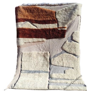 Abstract Moroccan rug, Textured Beni Mrirt Rug, Brown Beni rug, Authentic Berber wool rug, Handmade area rug