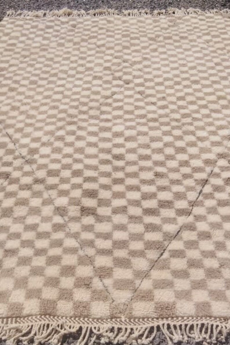 Moroccan Berber Checkered Rug Taupe and Cream Checkered Rug Etsy