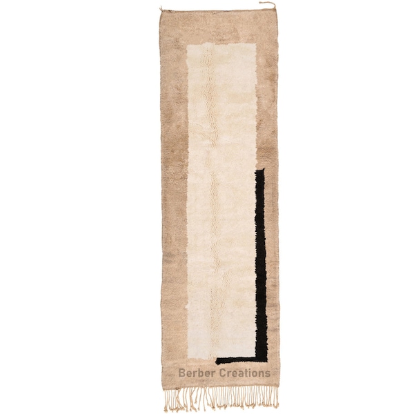 Moroccan rug runner Beige and White, Runner Rug, Beni Mrirt Runner rug- Hallway runner