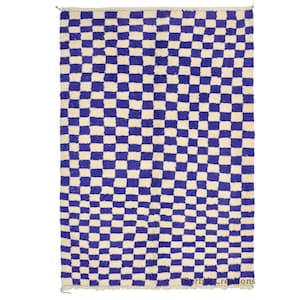 Moroccan Checkered rug blue , checkered  rug, checkered area rug , checkerboard rug