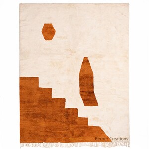 Orange Moroccan rug, Plush area rug, Abstract Handmade Berber Wool  Rug, Orange Beni Mrirt Rug