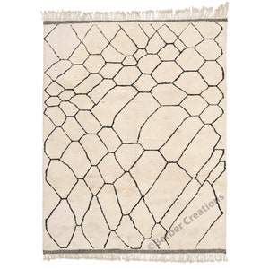Moroccan Beni Ourain Rug, Black and white Berber rug, Handmade area wool rug, Soft Beni rug