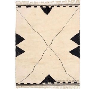 Black and White Moroccan Rug, Black and White Moroccan Wool Rug, Geometric Beni Ourain Rug