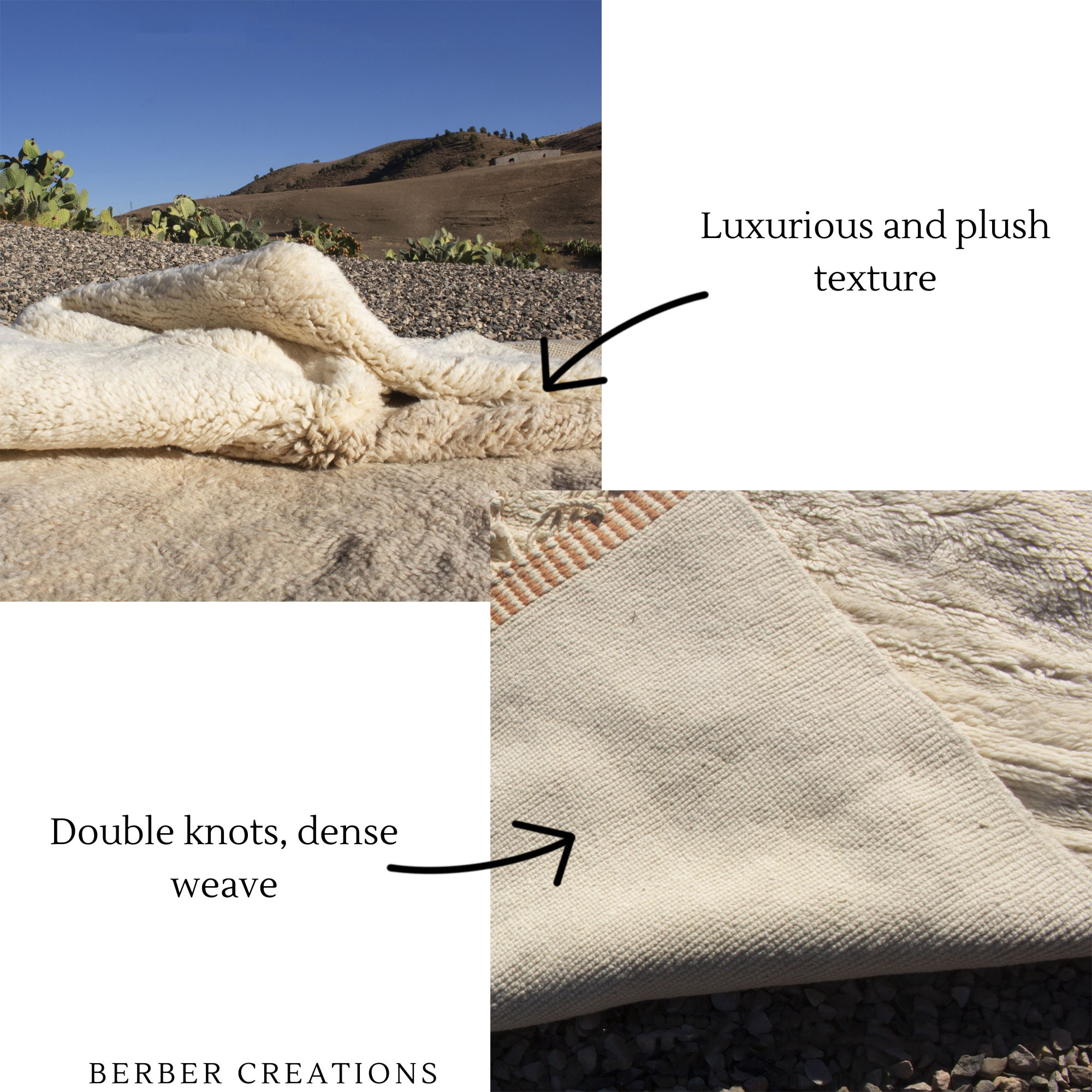 手織りモロッコ ベニ・ウラインラグ、抽象的なプラッシュウール