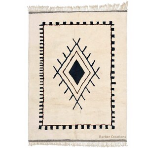 Soft Moroccan Wool  Rug, Handmade Beni Ourain Rug, Black and White Area Rug, Tribal Berber Rug