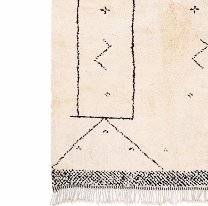 Moroccan Rug, Beni Rug Black and White, Handwoven Area Rug, Beni Ourain