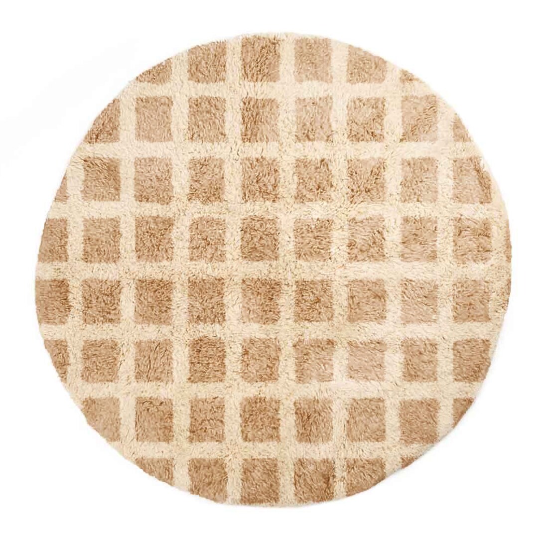 Moroccan Round Rug, Beige Checkered Round Rug , Handmade Round Rug ...