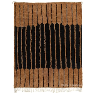 Brown Moroccan rug, Plush area rug, Abstract Handmade Berber Wool  Rug, Brown and Black Beni Mrirt Rug